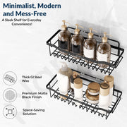 Plantex Self Adhesive Bathroom Shelf/Wall Mounted Bathroom Shelves & Accessories/Organizer for Kitchen/Drill Free Racks-Stands-Holders/GI Steel Shelf for Wall-Pack of 2-(Black)