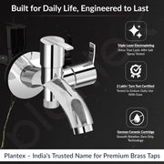 Plantex Pure Brass 2 in 1 Tap for Washing Machine with Water Saving Nozzle for Kitchen Tap/2-Way Bib Cock with Brass Wall Flange & Teflon Tape -7 Year Warranty (AQ-1407-Chrome)