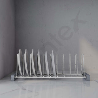 Plantex Durable Stainless Steel Plate Stand for Kitchen Cabinet/10 Slot Plate Oraganizer for Kitchen/8 Inch Thali Stand with Anti-Scratch Base(Size-8Inches, Slot- 10, Pack of 1)