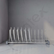 Plantex Durable Stainless Steel Plate Stand for Kitchen Cabinet/10 Slot Plate Organizer for Kitchen/8 Inch Thali Stand with Anti-Scratch Base(Size-8Inches, Slot- 10, Pack of 1)