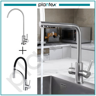 Plantex Pure Brass 3-in-1 Sink Mixer Tap Hot and Cold with Built-in RO Outlet/Mixer Tap for Bathroom with 360° Swivel Spout/Kitchen Sink Tap-Chrome