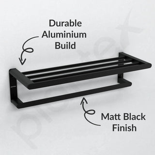 Plantex Space Aluminium Towel Rack with Fix Towel Rod/Towel Bar/Towel Hanger/Towel Stand for Bathroom/Bathroom Accessories (Black)