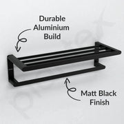 Plantex Space Aluminium Towel Rack with Fix Towel Rod/Towel Bar/Towel Hanger/Towel Stand for Bathroom/Bathroom Accessories (Black)