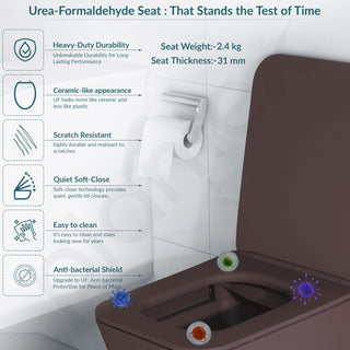 Plantex Imported Ceramic Wall Hung Western Commode/P Trap Commode for Toilet with Soft Close Toilet Seat Cover (Square Matt- Brown)