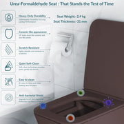 Plantex Imported Ceramic Wall Hung Western Commode/ P Trap Commode for Toilet with Soft Close Toilet Seat Cover (Square Matt- Brown)