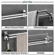 Plantex Stainless Steel Foldable Towel Rack for Bathroom/Towel Hanger with Hooks/Towel Holder/Stand/Bathroom Accessories - 24 Inch (Chrome Finish)