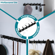 Plantex Aluminum Hook Rail with L-Shape Hooks for Walls of Bathroom/Kitchen–Hook Rail Bar for Clothes/Towel/Keys-Pack of 3 (6 Hooks, Black)