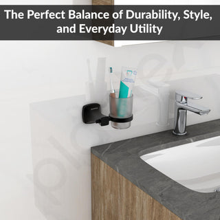 Plantex Space Aluminum Glass Tumbler Holder/Tooth Brush Holder/Bathroom Accessories (Black)
