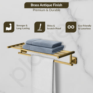 Plantex 304 Grade Stainless Steel Towel Rack/Towel Holder for Bathroom/Towel Hanger/Stand/Bathroom Accessories Set - Squaro (Brass Antique Finish)