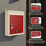 Plantex Wall Mount A4 Size Letter Box - Mail Box/Letter Box for Home gate with Key Lock (Red & Ivory)