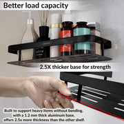 Plantex Self Adhesive Shelf for Bathroom/Aluminium Bathroom Organisers/Wall Mounted Bathroom Shelf with Magic Stickers (12x5 inches, Matt Black) - Pack of 2