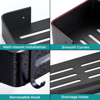 Plantex Bathroom Shelf for Wall/Space Aluminium Wall Mounted Shelf for Bathroom with Removable Hooks/Floating Shelf/Bathroom Organiser - 12x5 inches, Black (Pack of 1)
