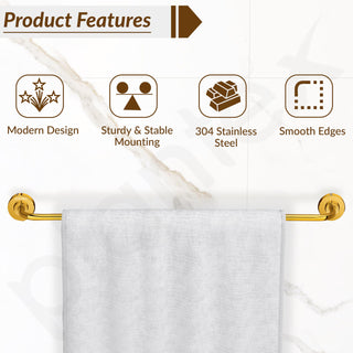 Plantex 304 Grade Stainless Steel 24 inch Single Towel Rod for Bathroom/Towel Stand/Hanger/Bathroom Accessories Pack of 1, Daizy (Golden)