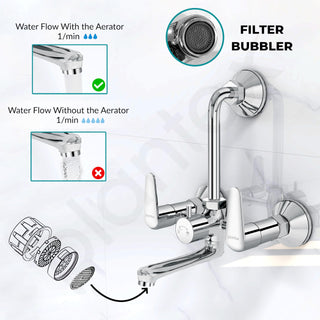 Plantex Pure Brass Wall Mixer for Bathroom 2 in 1 with L-Bend Connector/Tap Mixer/Nickel Chrome Mirror Finish Mixture Tap with Water Saving Aerotor - (DOL-2320-Chrome)