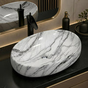 Plantex Ceramic Basin for Bathroom/Table Top Ceramic Basin/Washbasin for Bathroom - (CRETA-NS-211-Marble Finish, 23 x 15 x 5.54 Inch)
