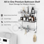 Plantex 5in1 Bathroom Organiser Without Drill/3 Tier Self Adhesive Stainless Steel Shelf/Multipurpose Shelf for Bathroom with Double Soap Dish and Toothbrush Holder(Chrome)