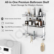 Plantex 5in1 Bathroom Organiser Without Drill/3 Tier Self Adhesive Stainless Steel Shelf/Multipurpose Shelf for Bathroom with Double Soap Dish and Toothbrush Holder(Chrome)