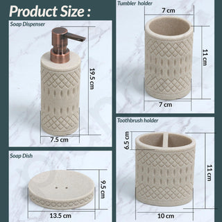 Plantex Resin Bathroom Accessories Set/Soap Holder for Bathroom/Toothbrush Holder/Tumbler Holder/Liquid Soap Dispenser -4 Piece (Beige)