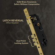 Plantex Mortise Door Lock for Home/Main Door Lock Set/Mortice Lock Handleset with 3 Brass Keys & Cylinder - 3 Years of Warranty (7129, Brass Antique)