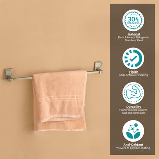 Plantex 304 Grade Stainless Steel 24 inch Towel Hanger for Bathroom/Single Towel Rod/Bar/Towel Stand/Bathroom Accessories - Darcy (Brass Antique)