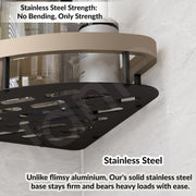Plantex Self Adhesive Corner Shelf for Bathroom Wall/Aluminium & Stainless Steel Corner Rack/Storage Organizer/Bathroom Accessories Set- Pack of 4 (8 x 8 inch, Satin & Black)