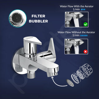 Plantex Pure Brass 2 in 1 Tap for Washing Machine with Water Saving Aerator/2-Way Bib Cock for Bathroom with Brass Wall Flange & Teflon Tape -7 Year Warranty-(PAC-1807-Chrome)