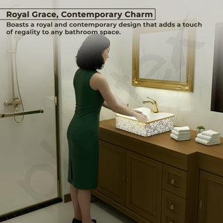 Plantex Table Top Wash Basin For Bathroom/Designer Ceramic Basin/Countertop Vessel Sink Basin - Indo-European Collection (19 x 15 x 5.5 Inch)