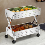 Plantex 2-Tier Multipurpose Storage Trolley with Wheels/Rotating Kitchen Vegetable Rack/Stainless Steel Space Saving Organizer Basket Stand/Heavy Duty Rolling Utility Cart–(Chrome)