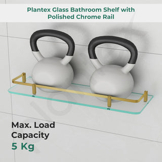 Plantex Heavy Duty Glass Shelves for Bathroom/Kitchen Storage Shelves Wall Mounted/Living Room Frosted Glass Shelves, (Antique Brass, 18x6 Inches) - Pack of 3