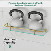 Plantex Premium Frosted Glass Shelf for Bathroom/Kitchen/Living Room with Brass Railings and Brackets - Bathroom Accessories (Brass Antique - 18x6 - Pack of 1)