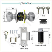 Plantex Stainless Steel Door Lock - Cylindrical Lock With 3 Keys/Tubular Door Knob/Lock For Main Door/Bedroom (Matt)