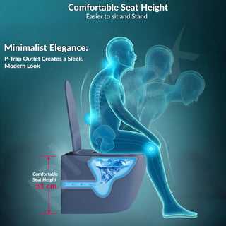 Plantex Imported Ceramic Wall Hung Commode/Rimless Washdown Western Toilet/Commode with Soft Close Toilet Seat - P Trap (Round- Dark Blue)