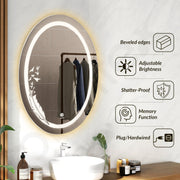Plantex LED Bathroom Mirror with 3 Tone/Designer Mirror for Living Room/Bedroom/Dressing Room - Oval Shape Wall-Mounted (18 x 24 Inch)