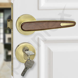 Plantex Main Door Lock/Mortise Lock for Door with 3 Years of Warranty - Robust Door Lock for Home with Brass Lock Body & Cylinder (Brass Antique & Wood Finish)