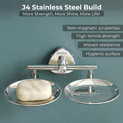 Plantex J4 Stainless Steel Double Soap Dish for Bathroom/Soap Holder for Bathroom/Wall Mounted Soap Holder/Bathroom Accessories (Chrome Finish) Angel