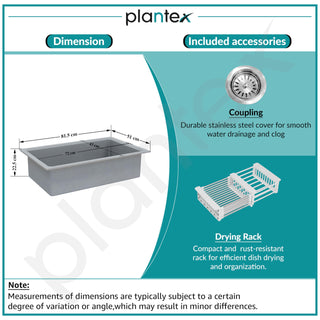 Plantex Quartz Acrylic Kitchen Sink with 10 Years Warranty by Plantex/Undermount Sink for Kitchen/Metalic Single Bowl Kitchen Sinks with Coupling (Lintus 32x20 Inches)