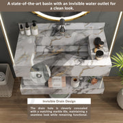 Plantex Slab Tile Floating Vanity with Washbasin for Bathroom/Wall Mount Wash Basin with Cabinet Full Set - 32 x18 inch (ED-Gold-Marble Finish)