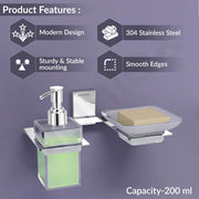 Plantex 304 Grade Stainless Steel Soap Dish/Glass Soap Holder/Liquid Soap Dispenser/Shampoo Dispenser for Bathroom/Bathroom Accessories (Crystal -Chrome)