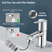 Plantex Ceramic Basin with Stainless Steel Pillar Cock/Wall Hung Basin/Deck Mount Tap/Basin for Bathroom - (Cubic - Combo)