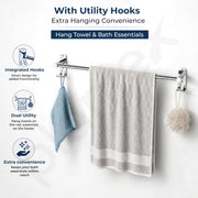 Plantex J4 Stainless Steel Self Adhesive Towel Rod for Bathroom/Single Towel Hanger without Drill/Towel Holder for Bathroom/24 Inch Towel Rod with Hook/Bathroom Accessories- Pack of 1 (Chrome)