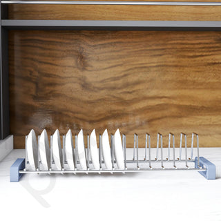 Plantex Stainless Steel Dish Rack for Kitchen/14 Slot Plate Rack for Cabinet/Saucer Dish Stand Organizer with Anti-Scratch Base(Size-4Inches, Slot- 14, Pack of 1)