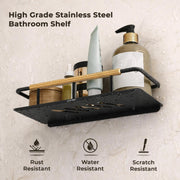 Plantex Self Adhesive Bathroom Shelf/Stainless Steel Bathroom Shelf Rack/Wall Shelf for Bathroom/Bathroom Organiser without Drill/Bathroom Accessories Set- Pack of 1 (12x5 inches, Gold & Black)