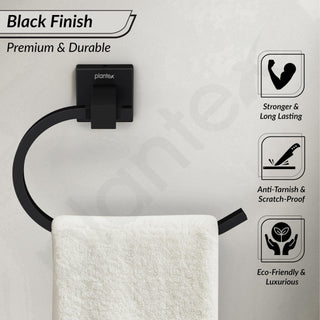 Plantex Stainless Steel Towel Holder for Bathroom/Towel Ring Holder/Napkin Holder for Washbasin/Napkin Ring/Bathroom Accessories – Pack of 1, Aqua (Black)
