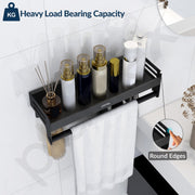 Plantex Aluminium Multipurpose Bathroom Shelf with Towel Rod and Movable Hooks/Rack Shelf for Bathroom/Kitchen Shelf Organizer (Black)