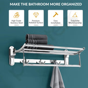 Plantex Towel Hanger for Bathroom/Stainless Steel Folding Towel Holder Stand/Towel Rack for Bathroom (18 Inch-Chrome Finish)