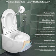 Plantex Imported Ceramic Western Commode Toilet/P Trap Wall Hung Commode for Bathroom/Rimless Washdown Western Toilet with Soft Close Toilet Seat Cover (Glossy White)