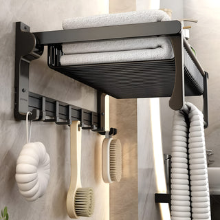 Plantex Aluminium Towel Rack/Towel Rod/Towel Hanger with Hooks/Bathroom Organizer/Bathroom Accessories (961,Black) - Pack of 1