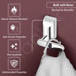 Plantex Smero Pure Brass Made Hooks for Hanging Clothes and Towel in Bathroom/Robe Hook/Hanger for Living Room - Superb (Chrome)