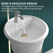 Plantex Acrylic Resin & Quartz Pedestal Basin for Bathroom/Designer One Piece Pedestal Free Standing Round Wash Basin for living Room/Hotel (White & Grey)