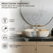 Plantex Ceramic Tabletop Washbasin/Bathroom Basin Sink/Wash Basin for Bathroom/Marble Basin Basin for Restaurant, Hotel (Brown & Grey Veins, 18 x 13 x 5.5 Inch)